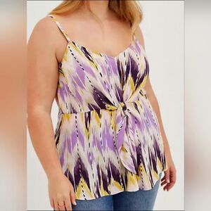 TORRID 1 Purple Yellow Camisole Georgette Front Tie Flattering Boho Slimming